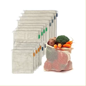 Eco Friendly Organic Cotton Mesh Produce Bags Reusable Washable Produce Bags for Vegetable Fruit Storage Cotton Mesh Bags