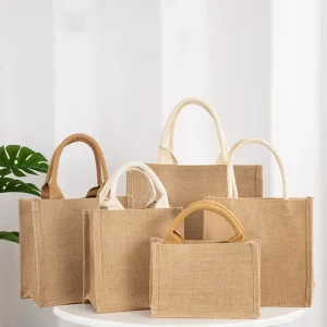Eco-Friendly Portable Jute Shopping Bag Handbag Bamboo Loop Women Girls Handles Reusable Tote Grocery Bags