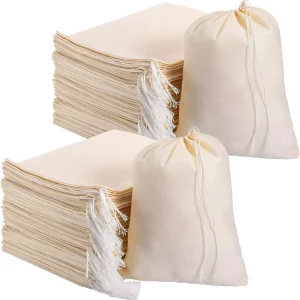 Eco Friendly Recyclable 100% Cotton Muslin Bag Light Weight Gauze Single Sided Drawstring Gift Packaging Bath Tea Bag