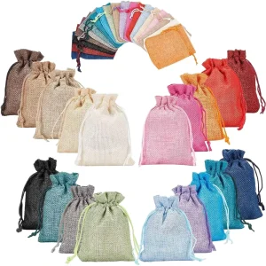 Eco Friendly Recyclable Cotton Linen Burlap Drawstring Pouch Elegant Wedding Party Candy Gift Bag Packaging