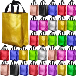 Eco Friendly Recycled PP Holographic Metallic Non Woven Small Reusable Tote Bag Custom Single Color Logo Retail Promotions