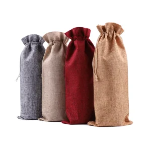 Eco Friendly Single Bottle Wine Packaging Burlap Jute Linen Wine Bag