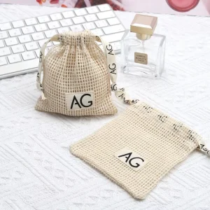 Eco Friendly Small Cotton Mesh Drawstring Bag Soap Packaging Pouch Natural Organic Cotton Mesh Produce Bag