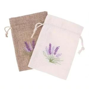 Eco Friendly Small Embroidered Jute Jewelry Lavender Aroma Packaging Pouch Custom Logo Printed Burlap Gift Jute Drawstring Bag