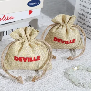 Eco-Friendly Small Jute Drawstring Packaging Pouch Custom Logo Printed Jewelry Key Antique Storage Jute Sack Gift Bag