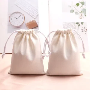 Eco Friendly White Cotton Twill Drawstring Bag Jewelry Watch Hand Cream Packing Reusable Storage Dust Muslin Pouch