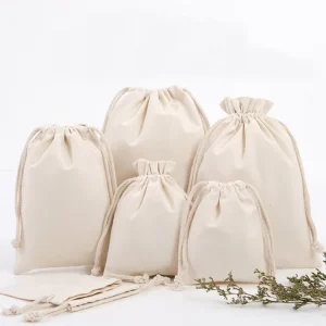 Eco Muslin Cotton Linen Gift Packaging Pouch Customized Organic Cotton Drawstring Bag
