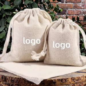 Eco Reusable Organic Cotton Canvas Linen Jewelry Drawstring Bag Pouch With Custom Logo Printed