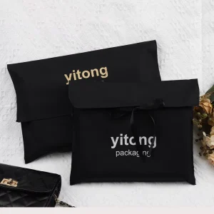 Eco friendly Cotton Envelope Flap Handbag Packing Dust Bag Super Soft Black Muslin Clothes Packaging Cotton Envelope Bag