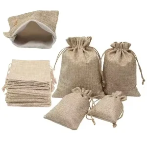 Eco friendly Jute Burlap Drawstring Bags Natural Hessian Fabric Packaging Customizable and Recyclable for Clothes
