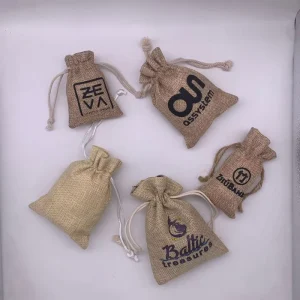 Eco-friendly Mini Jute Drawstring Pouch and Bag with Customizable Size & Logo for Jewelry Coffee Bean Gift Packaging