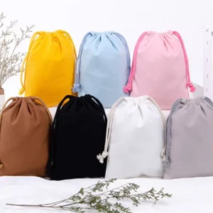 Eco friendly Organic Cotton Linen Drawstring Bag Customized Gift Packaging Pouch for Shopping