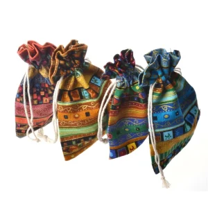 Egyptian Ethnic Retro Stripe Cotton Drawstring Bag Storage Pouch for Jewelry Coin Candy or Watch 3 Sizes Available