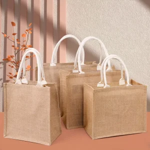 Factory Custom Printed Burlap Handbag Eco Reusable Shopping Jute Tote Bag Rope Handle Bags