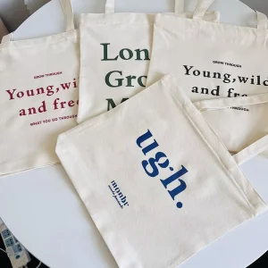 Factory Customized Letter Zipper Single Shoulder Canvas Bag Large Cotton Grocery Shopping Canvas Tote Bag with Logo