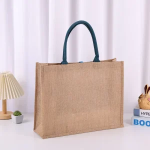 Factory Direct High Capacity Jute Bag with Blue Cotton Insert for Daily Shopping Use