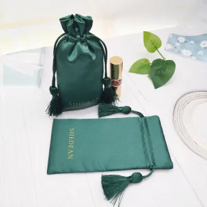 Factory Direct Recyclable Satin Drawstring Pocket Storage Bag for Underwear Mask Cover Double-Sided Tassel Textile Packaging