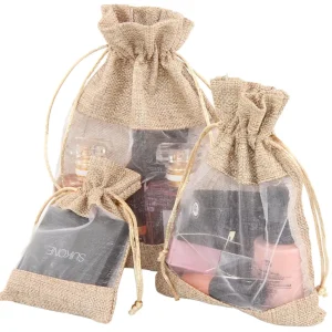 Factory PYT Brand PYT 572 Transparent Jute Organza Bags Drawstring Burlap Window Gift Bags Coffee Packaging Natural