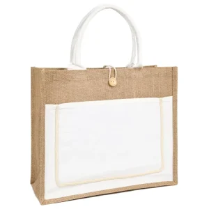 Factory Price Eco friendly Recyclable Simple White Jute Tote Bag with Outside Pocket
