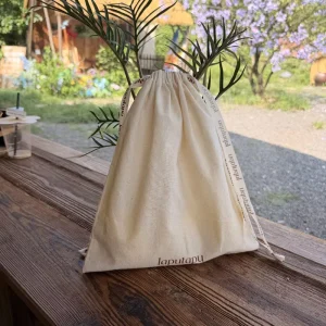 Factory Price Natural Durable Cotton Gift Packing Bag 100% Organic Cotton Dustproof Pouch With Printed Ribbons