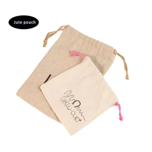 Fashionable Reusable Eco Friendly Jute Pouch Bag Customizable Color Portable Nature inspired Burlap Drawstring Promotional Gift