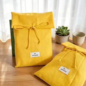 GRS Certified Recyclable Organic Cotton Drawstring Bag Custom Logo Sustainable Packaging Pouch for Clothing Apparel