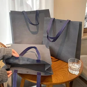 Gray Biodegradable Non Woven Tote Bag Custom Silk Screen Printed Shopping Packaging Handheld Supermarket Business Gift Bags