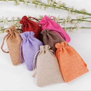 Handmade Natural Burlap Linen Drawstring Wedding Favor Pouches Recyclable Textile Packaging for Jewelry or Christmas Gifts