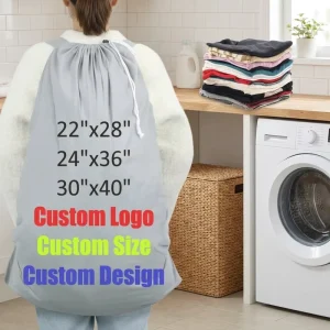 Heavy Duty Customize Nylon Laundry Bag With Drawstring Cord Lock Closure Logo Print And Size Washable Reusable For Clothes