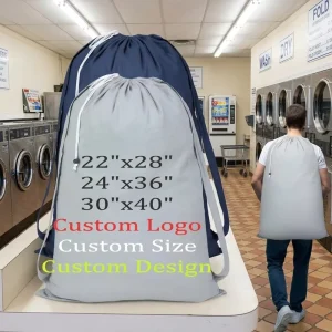 Heavy Duty Customize Nylon Laundry Bag With Drawstring Cord Lock Closure Logo Print And Size Washable & Reusable For Clothes