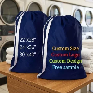 Heavy Duty Customize Nylon Laundry Bag With Drawstring Cord Lock Closure Logo Print And Size Washable & Reusable For Clothes
