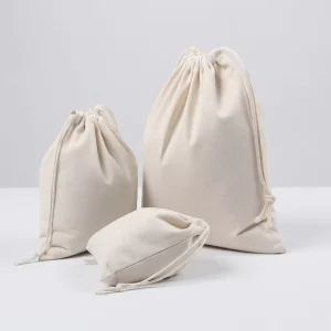Heavy Duty Eco Friendly Reusable Cotton Drawstring Pouch Custom Logo Gift Bag With Natural Color Letter Pattern For Promotion