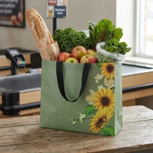 Heavy Duty Laminated Non woven Shopping Bag Sunflower Print Full Color Reusable Grocery Bag for Supermarket