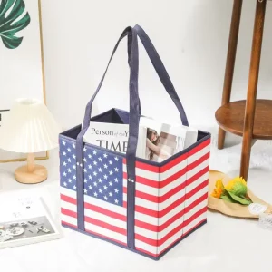 Heavy Duty Reusable Cartoon Pattern Foldable Textile Grocery Bags with Long Non Woven Handles and Box Packaging