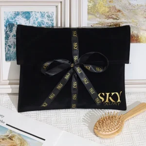 High End Velvet Scarf Clothing Hair Bundles Flap Packaging Pouch With Ribbon Customized Velvet Envelope Gift Bag