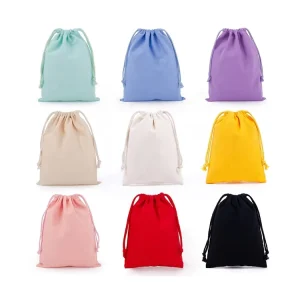 High Quality Natural Organic Cotton Drawstring Packaging Bags Double Drawstring Pouch Logo Printed Recyclable Craft Promotion