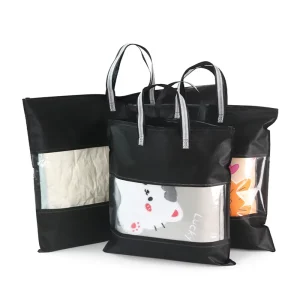High Quality Reusable Non Woven Tote Bag with Clear Window Eco friendly Non Woven Bag for Clothing Bedding Advertising Packaging