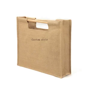 High Quality Wooden Handle Jute Tote Bag Huge Capacity Reusable Shopping Bag Eco Friendly Packaging