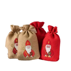 Jute Christmas Drawstring Gift Bags Eco-friendly Custom Printing Jute Gift Pouch Bag for Christmas Decor