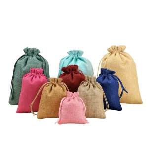 Jute Composite Recyclable Durable Pocket Drawstring Bag Dust Proof Hemp Cloth Textile Jewelry Gift Packaging Bundle
