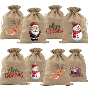 Jute Drawstring Gift Bags for Christmas Decorations and Shopping Recyclable Custom Logo