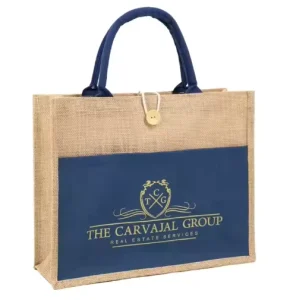 Jute Natural Shopping Jute Tote Bag for Gift Packaging With Front Canvas Pocket
