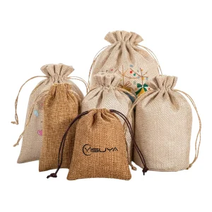 Jute Pouches Bags Custom Drawstring Bag Eco Friendly Organic Recycle Coffee Sack Pouch Dust Linen Gift Bags