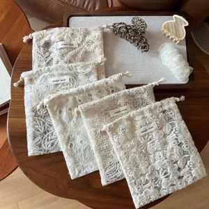 Lace Jacquard Cotton Makeup Bag Jewelry Storage Vintage Organizer Gift Bohemian Apricot Embroidered Drawstring Pouch