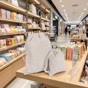 Lady Vintage Japan Style Muslin Drawstring Pouch Cotton Dust Bag for Jewelry Packaging with Screen Printing