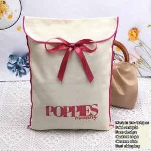 Large Capacity Cotton Twill Pillow Handbag Packing Bag With Bow Custom Logo Cotton Clothing Envelope Dust Pouch