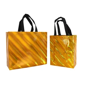Large Capacity Holographic Packaging Laser Metallic Laminated Non Woven PP Eco Shopping Tote Bags Rope Zipper Closure