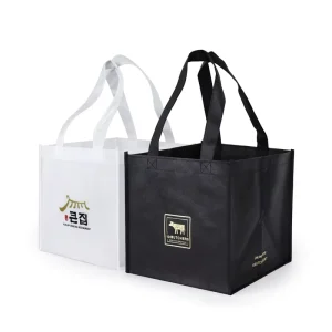 Large Custom Square Non Woven Folding Shopping Bag Eco Friendly Reusable Supermarket Packaging with Fabric Logo Pattern