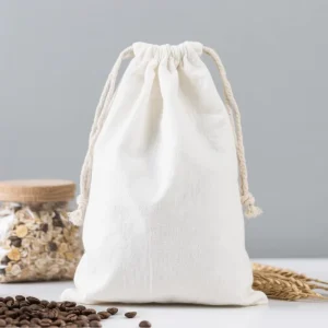 Large Eco Friendly White Cotton Muslin Bag for Food Packaging Raw Cotton Pouch for Coffee Beans or Granola