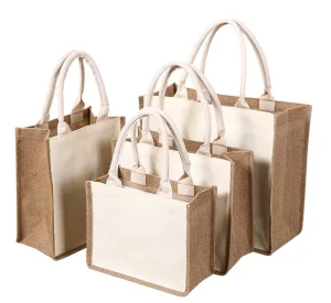 Large Jute Bag Supplier Jute And Linen Pocket Tote Bag Burlap Women Shopping Bag With Logo Design